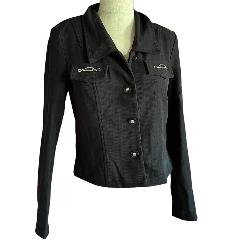 Vintage Womens Jacket Size 10 Stretchy Retro Biker Goth Minimalist Utilitarian